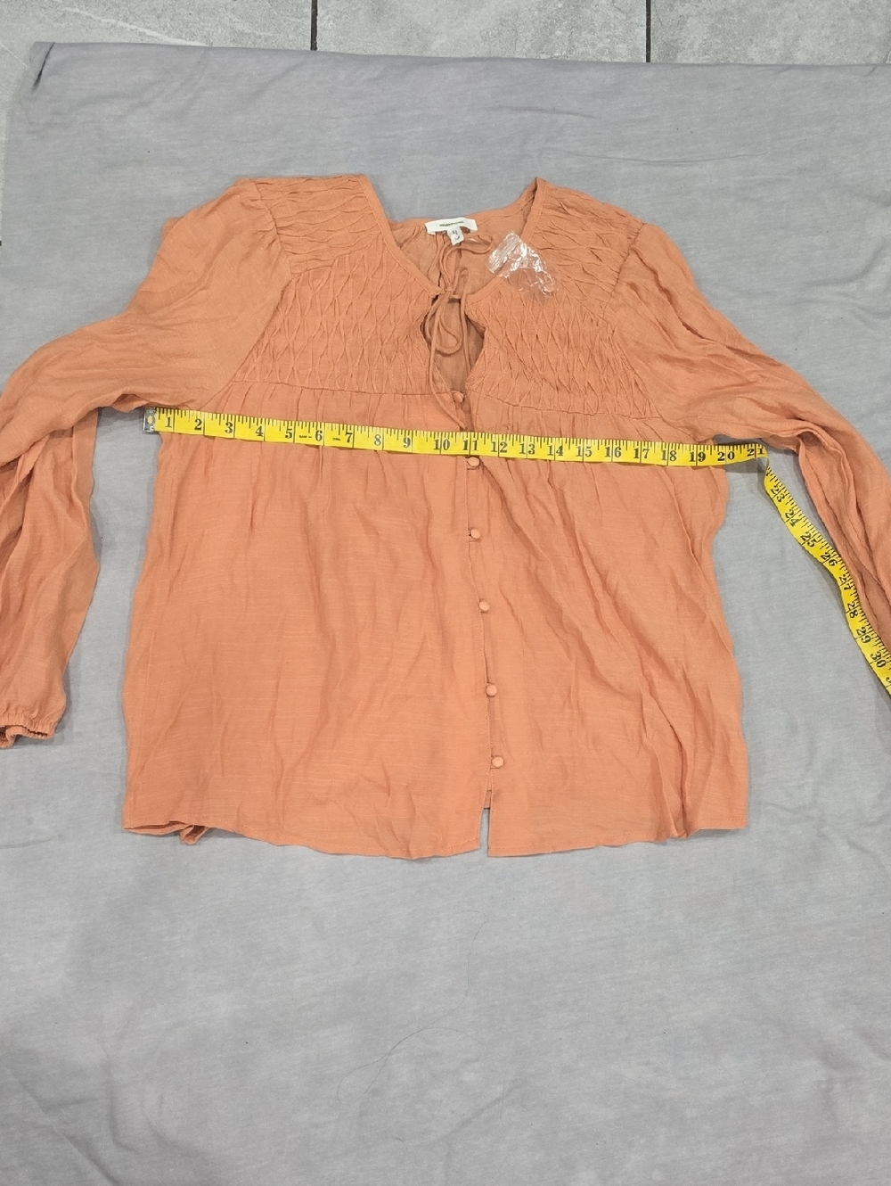 Maurices Peach-Tone Button Front Peasant Blouse with Tie Neck